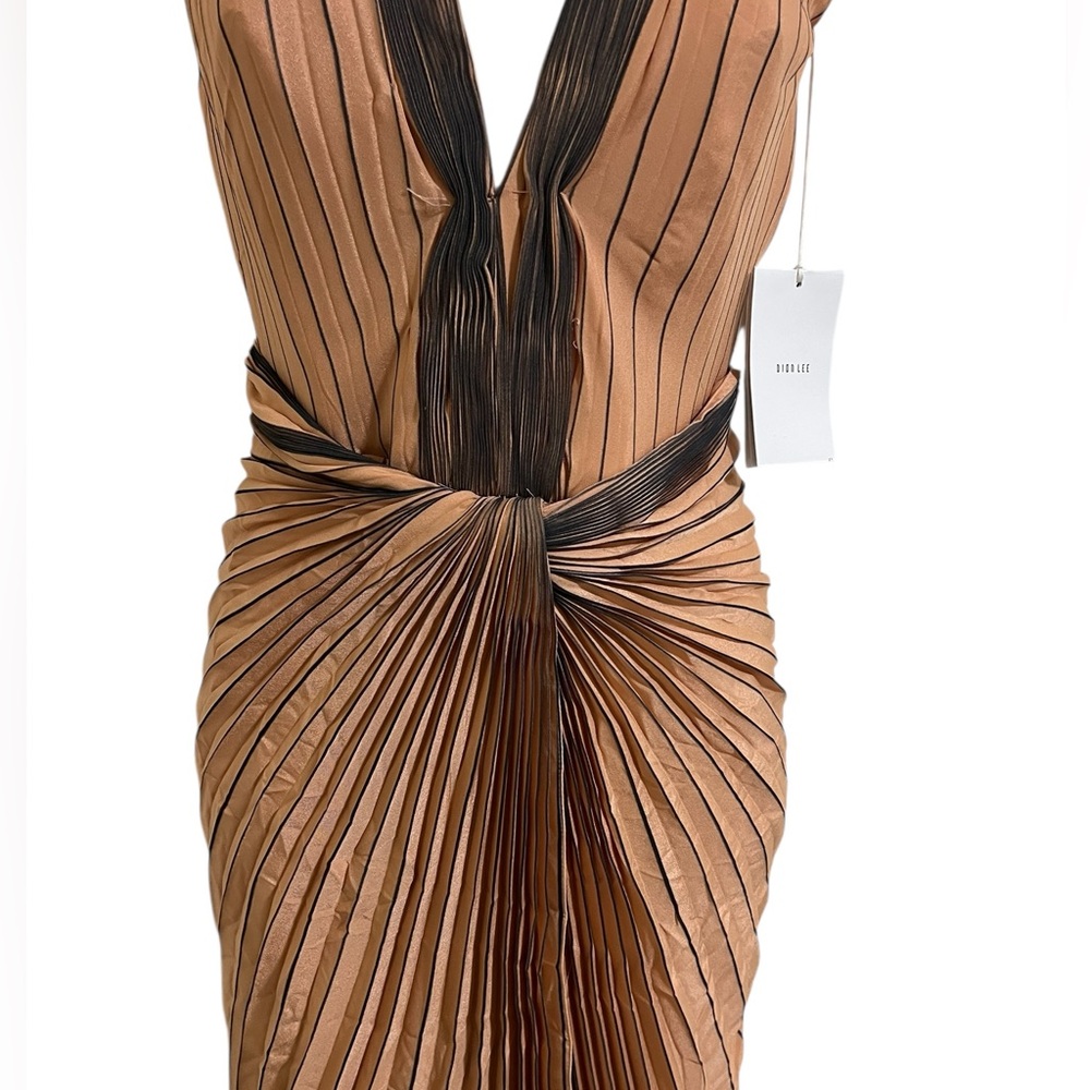DION LEE Sunray Plunge Dress Pinstripe Pleating Sleeveless in Clay Size 2 US - Picture 3 of 15